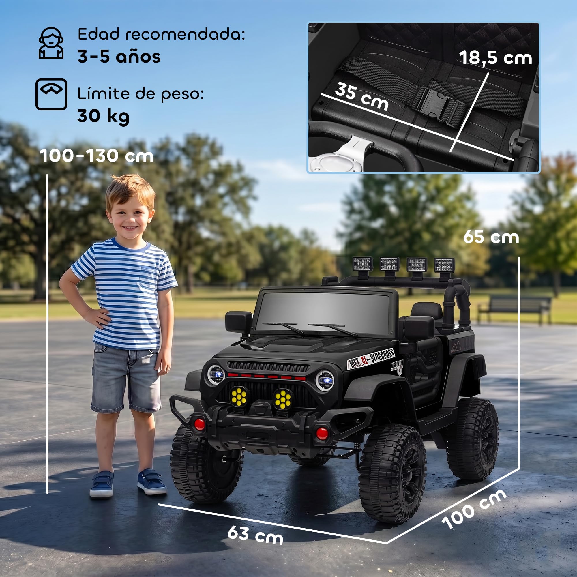 AIYAPLAY Coche Eléctrico para Niños de +3 Años Carro Eléctrico Infantil Todoterreno de Batería 12V con Mando a Distancia Ruedas Amortiguadas Faros LED Bocina Música Negro