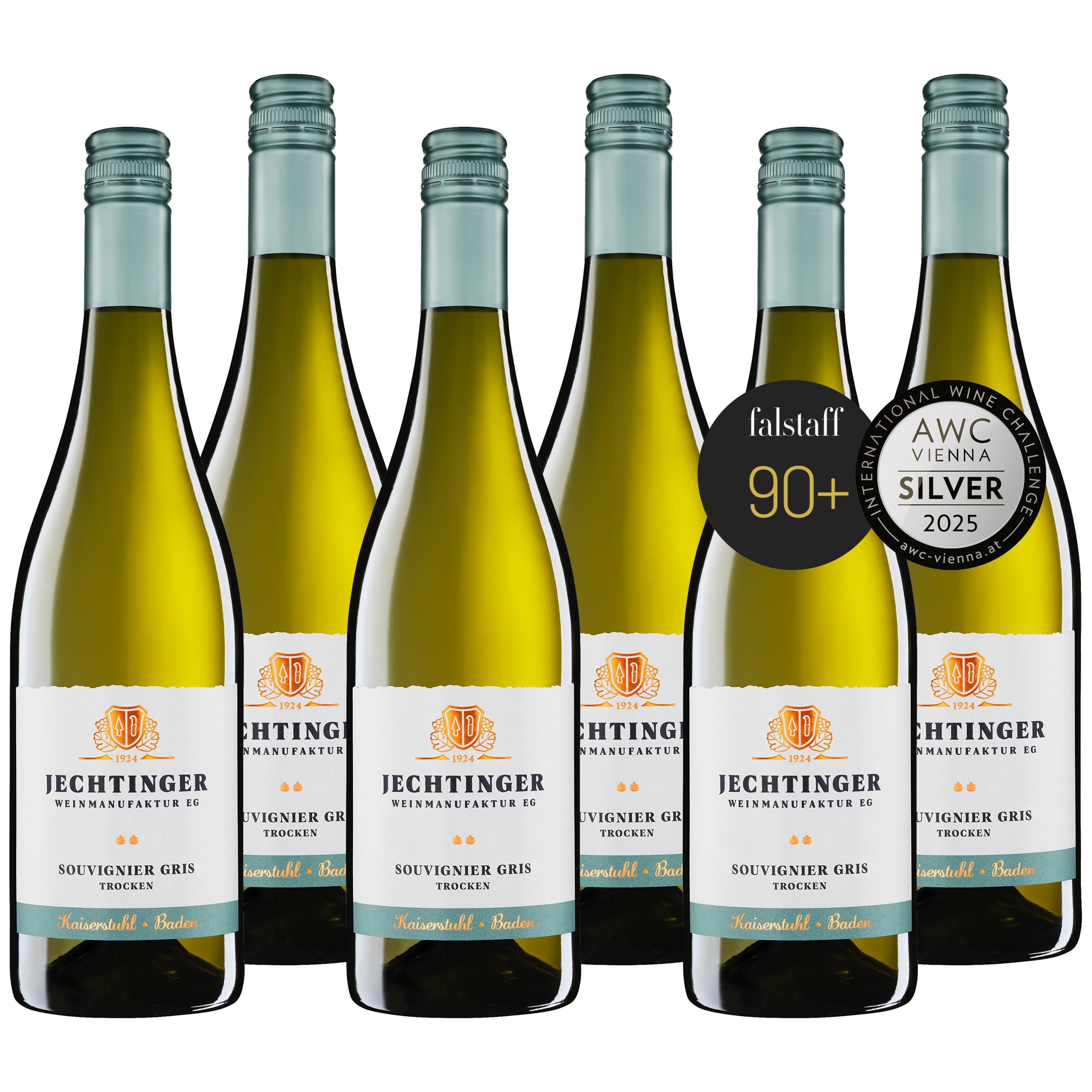 Jechtinger Souvignier Gris HAUS & HOF QbA trocken – SILBER 2024 AWC Vienna – Weißwein trocken, fein-fruchtig mit Aromen von Apfel, Mirabelle & Pfirsich - Anbaugebiet Kaiserstuhl (6 x 0,75 l)