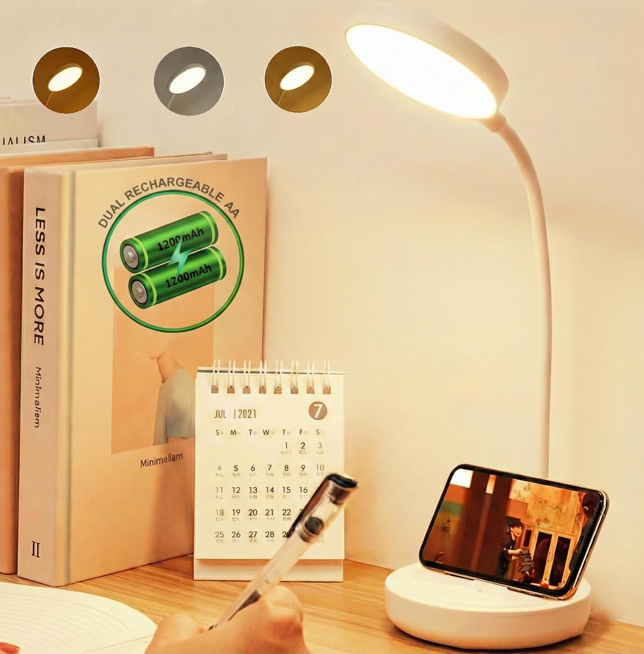 SaleOn Dual Battery Rechargeable LED Desk Lamp with USB Type-C | 6 Month Warranty | 3 Lighting Modes | Touch Control | Eye Protection | Mobile Holder | Foldable Study & Reading Lamp