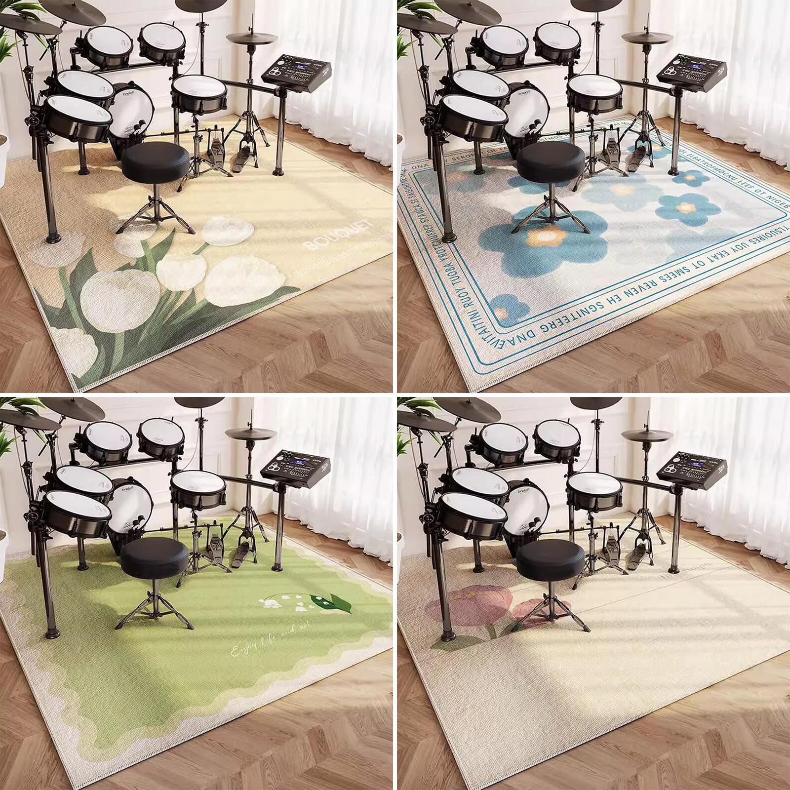 Tappetino Per Batteria e Percussioni Antiscivolo Tappeto Insonorizzato per Batterie Elettroniche Rullante Acustica Snare Drum Grancassa Strumenti Musicali Coperta Antiscivolo(Size:200×200cm,Color:F)