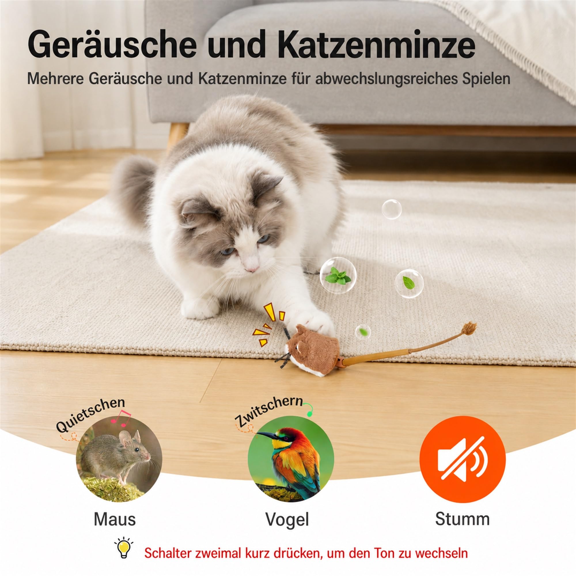 Potaroma elektrisches Katzenspielzeug, rollende Maus mit Katzenminze
