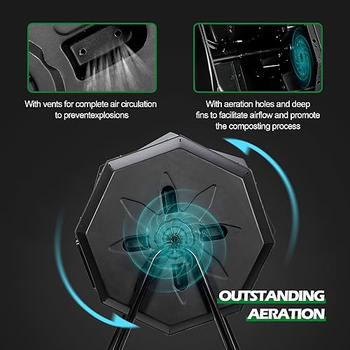 Miniatura 4 de Contenedor de compostaje de doble cámara de 43 galones, compostador giratorio para exteriores sin BPA para un reciclaje eficiente de desechos en el