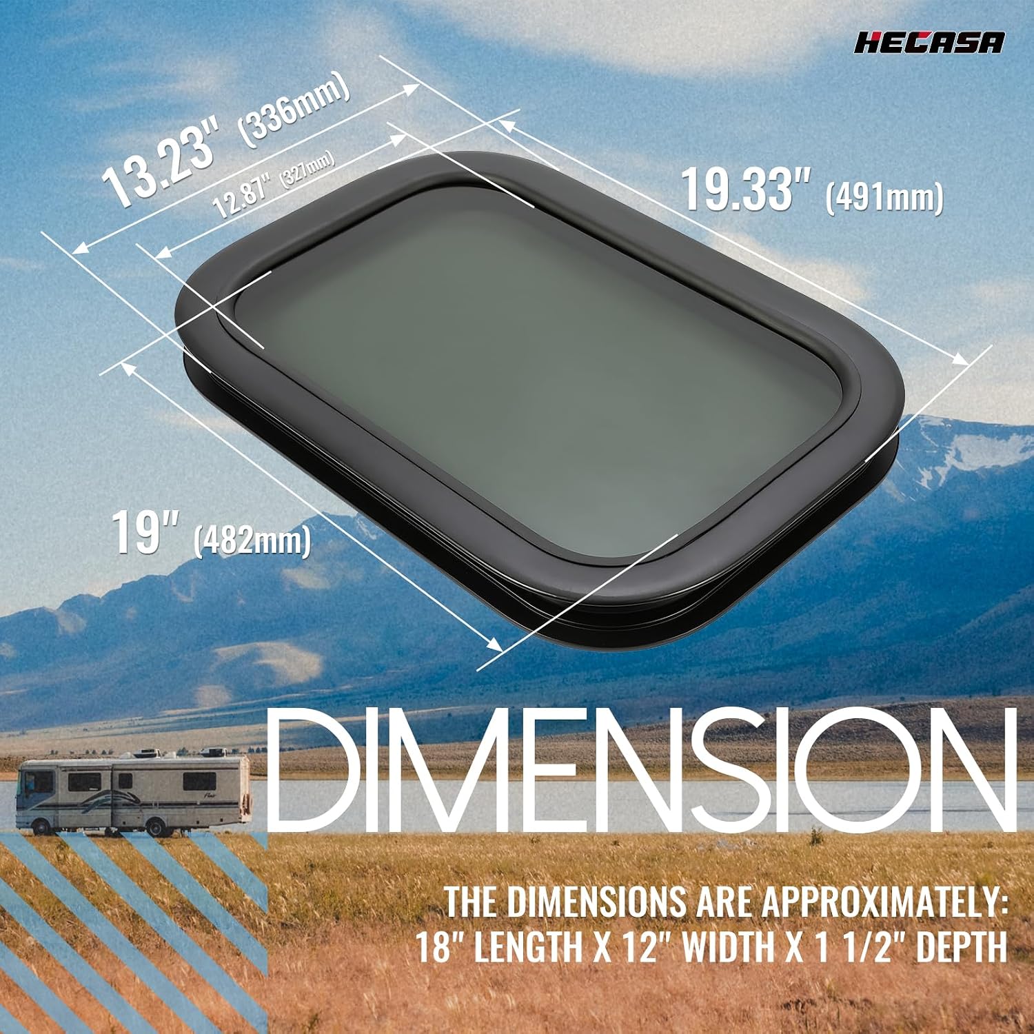 HECASA RV Window 12" X 18" X 1 1/2" Compatible with RV Trailer Camper Tinted Glass Full Window Replacement W/Mounting Ring