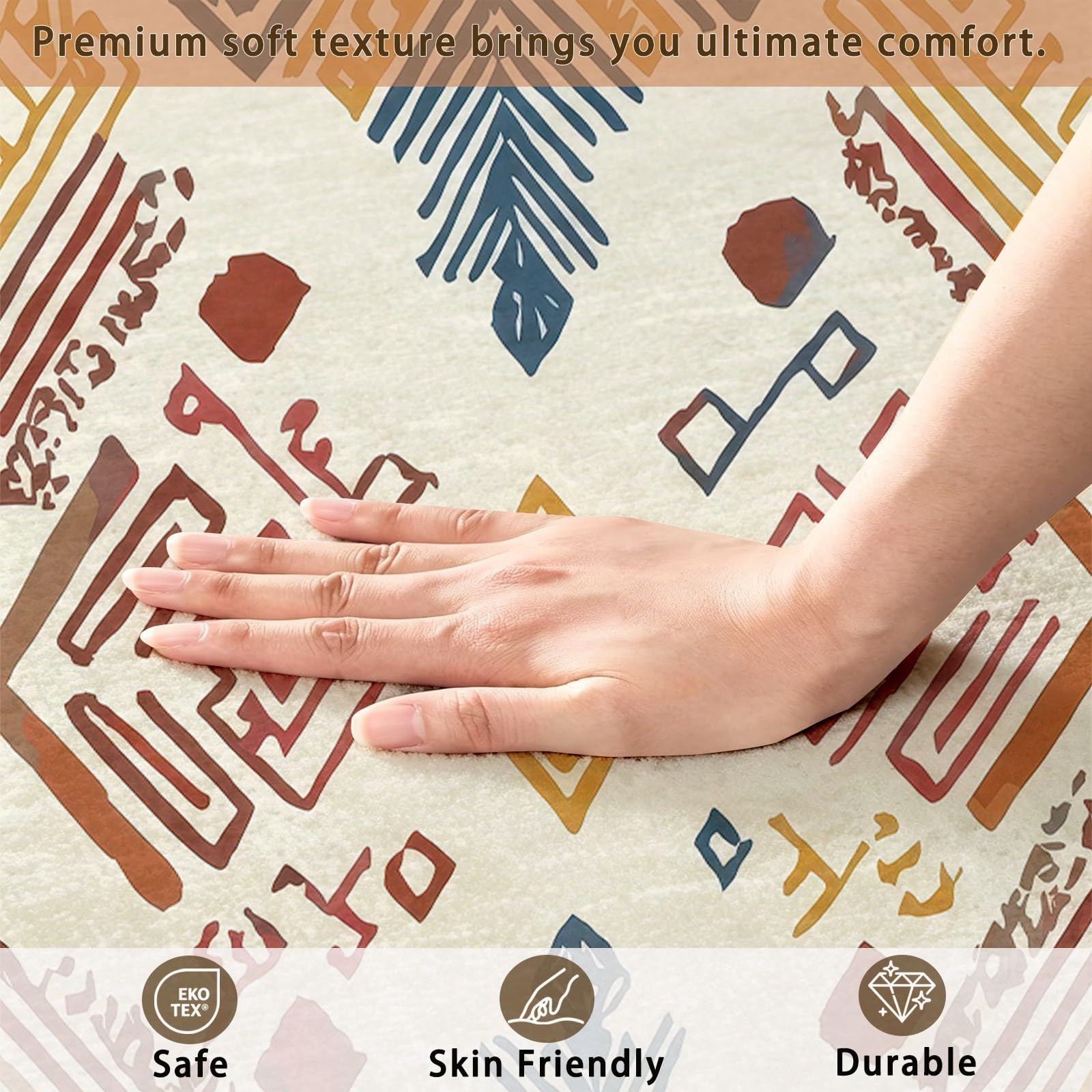 Traditionnel Ethnique Tapis de Salon, Totem Tribal Géométriques Chevron | Poil Ras Lavage en Machine antidérapant Salle de séjour Chambre Cuisine Salle à Manger, 140 x 200 cm Multicolore
