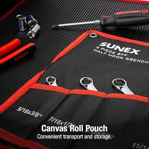 Miniatura 5 de Sunex Tools 9935 SAE - Juego de llaves de media luna, 5/16 x 3/8 pulgadas - 13/16 x 7/8 pulgadas, totalmente pulido, 5 piezas (incluye caja de rollo)