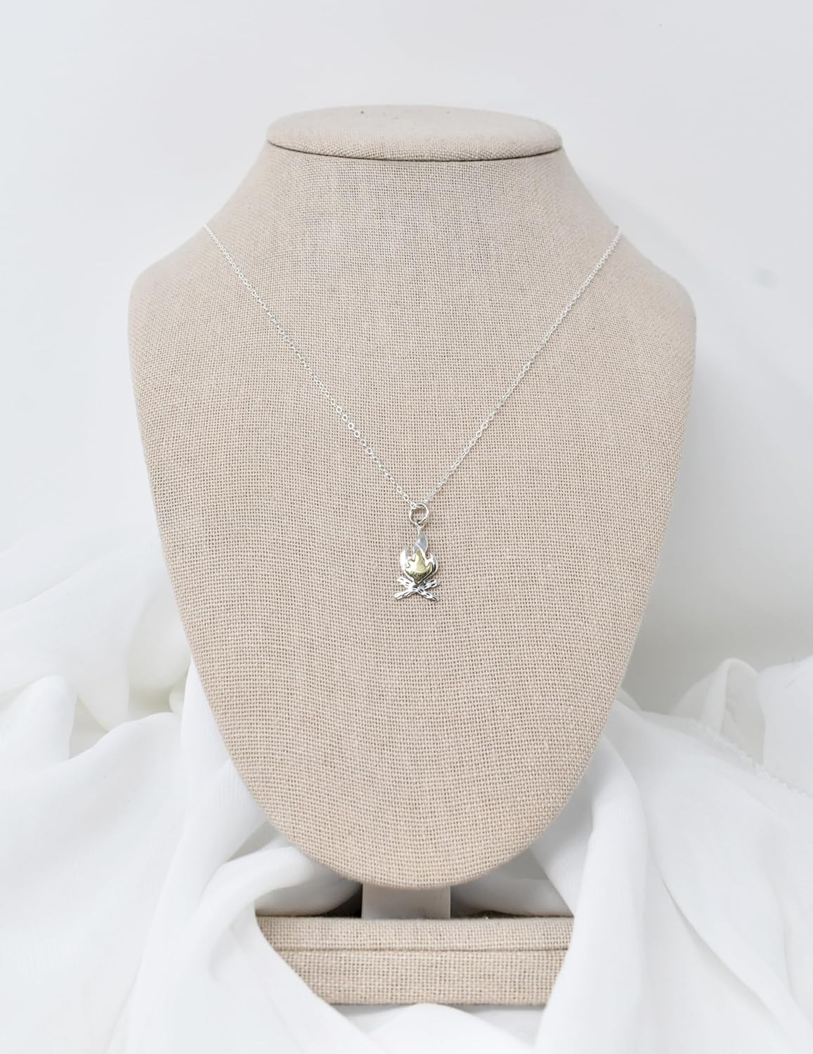MOM & THREE DAUGHTERS Camping Charm Necklace in Sterling Silver. 18 Inch Chain. Campfire Charm with Bronze Flame. Campfire Jewelry.Necklaces for Women. Jewelry. Gift for Girlfriend, Wife.