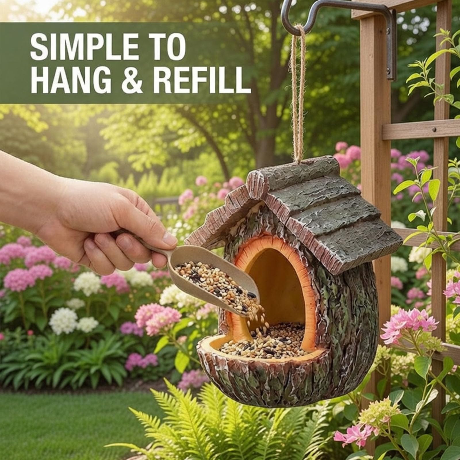 Mangiatoia per Uccelli in Resina Vintage Casa sull'Albero Impermeabile da Appendere con Vassoio per Semi