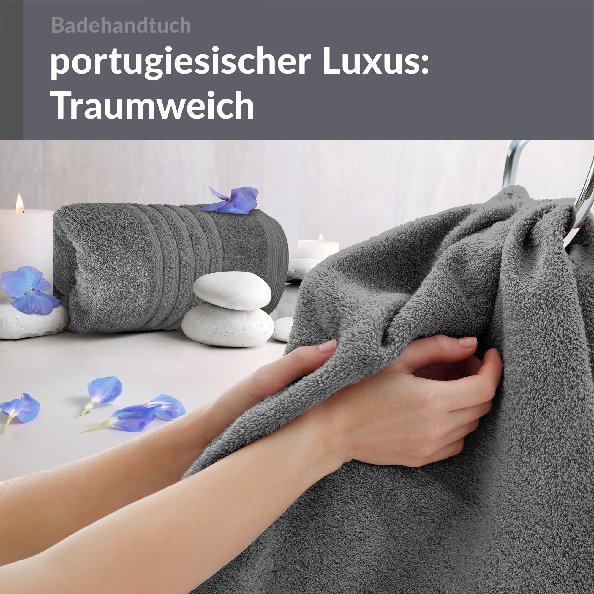 Lashuma Handtuch Set Grau 100x150 cm, London 2 Stück XXL Badetücher extra groß