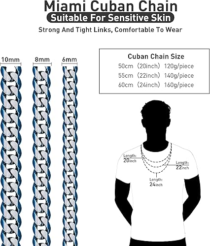 Miniatura 4 de Cuban Link Chain MensStainless Steel Cuban Link Chain Necklace for Men WomenTitanium SteelGold PlatedGift Bag, 6810mm width, 20inch (Silver to