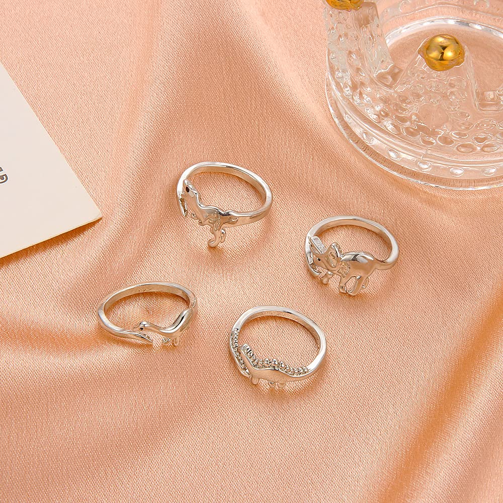 Anillos de dinosaurio, lindo estegosaurio tiranosaurio y triceratops anillos ajustables de la era jurásica anillo de dinosaurio para hombres y mujeres (C), Metal, Cristal 5