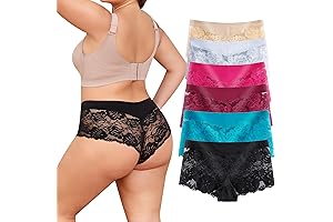 Lace Boyshort Panties, 6-Pack Plus Size Underwear for Women