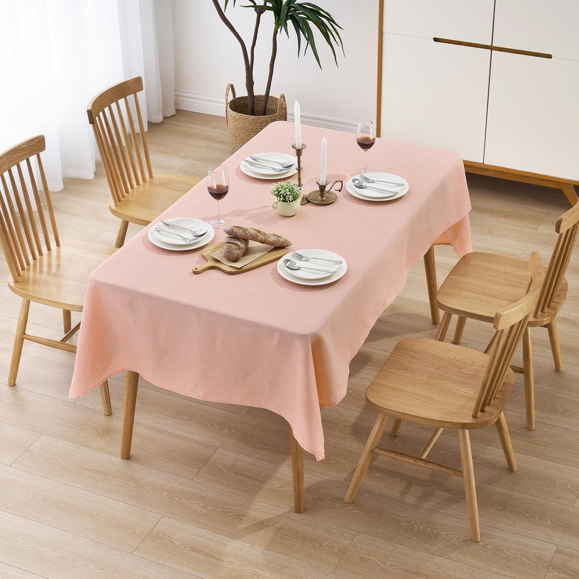 Decomira Tovaglia Antimacchia Rettangolare Effetto Lino - Facile da Lavare e Stirare - Come Tovaglia da Giardino o per Il Tavolo da Pranzo - Rosa - 150x300 cm