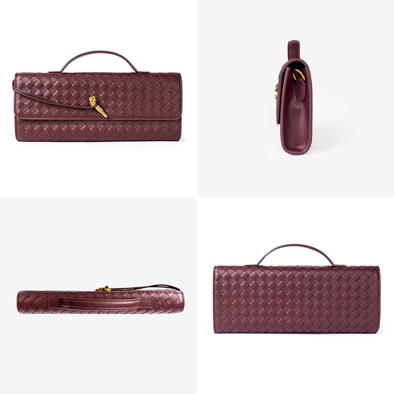 Joryin Woven Purse for Women Evening Clutch Woven Leather Handbags Crossbody Bag Purse Formal Evening Bag, Vegan Leather - Image 3