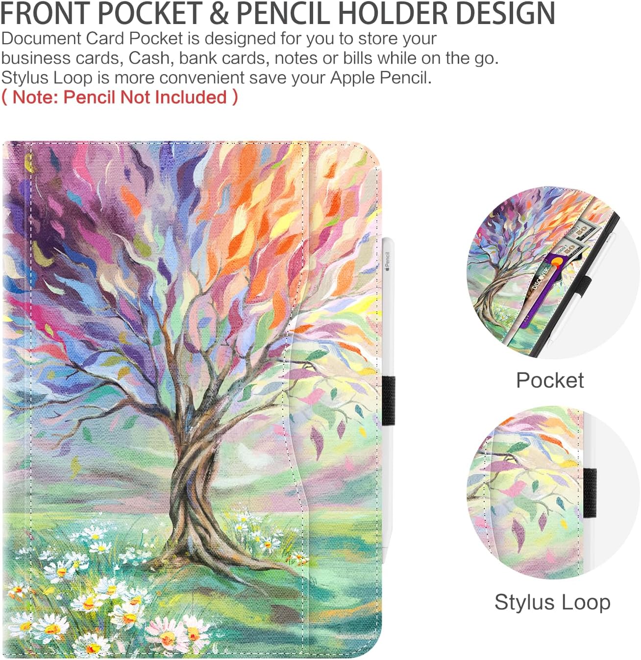 Case for iPad (A16) 11th Generation 2025, iPad 10th Generation Case Shockproof Protective with Pencil Holder, Multi-Angle View Adjustable Stand Pocket/Hand Strap/Auto Wake Sleep,Seasons Painting Tree - Image 4