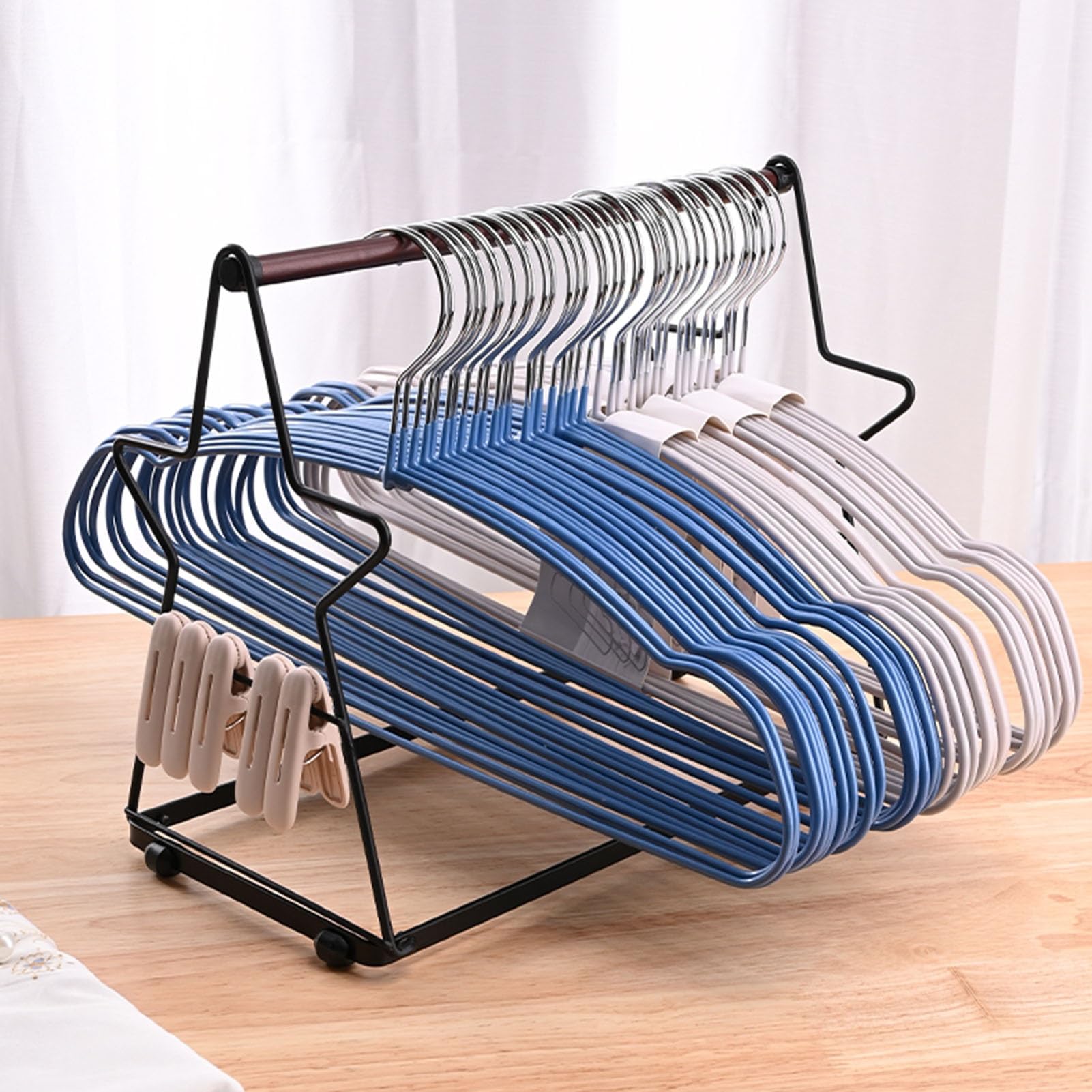 Apilador De Perchas De Ropa, Organizador De Almacenamiento De Perchas De Metal con Capacidad For hasta 50 Perchas Universales, For Lavandería Y Dormitorio(White)