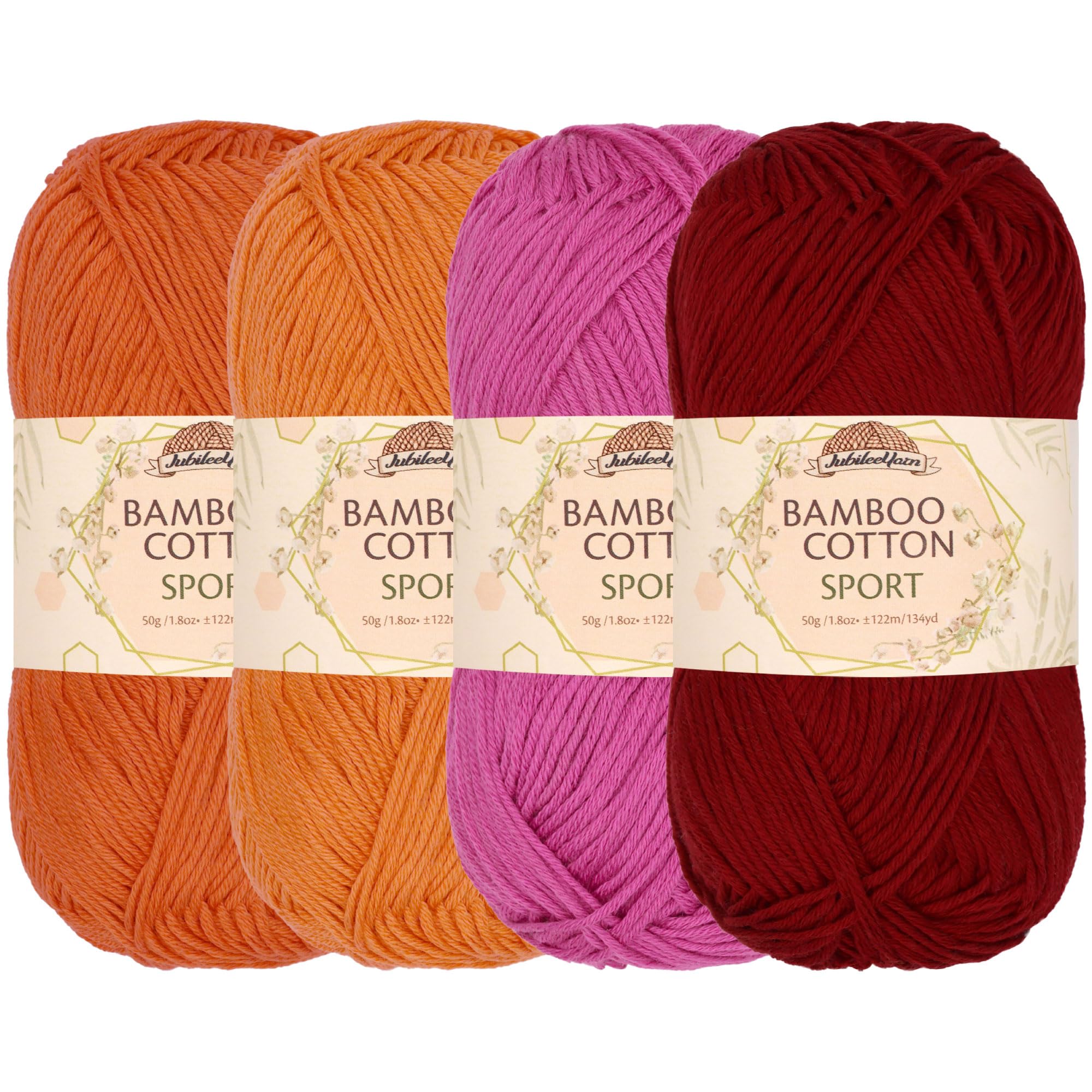 JubileeYarn Bamboo Cotton Sport 4 Ply Yarn - 50g/Skein - Shades of Orange - 4 Skeins, 84 Shades of Orange