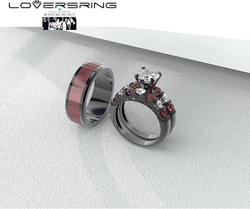Miniatura 9 de Conjunto de dos anillos de boda para él y para ella anillos para parejas Anillos de compromiso para novia en acero inoxidable chapado en oro blanco