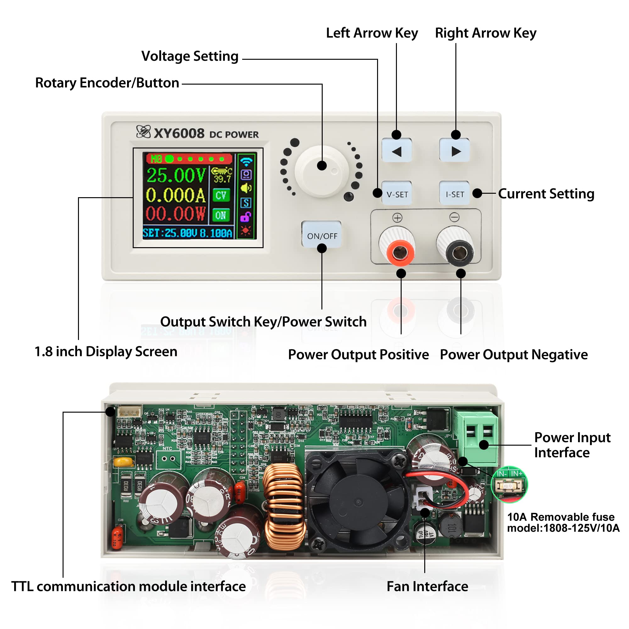 XY-6008 Adjustable Buck Converter 0-V to 0.6-36V/ 0-5A, Voltage