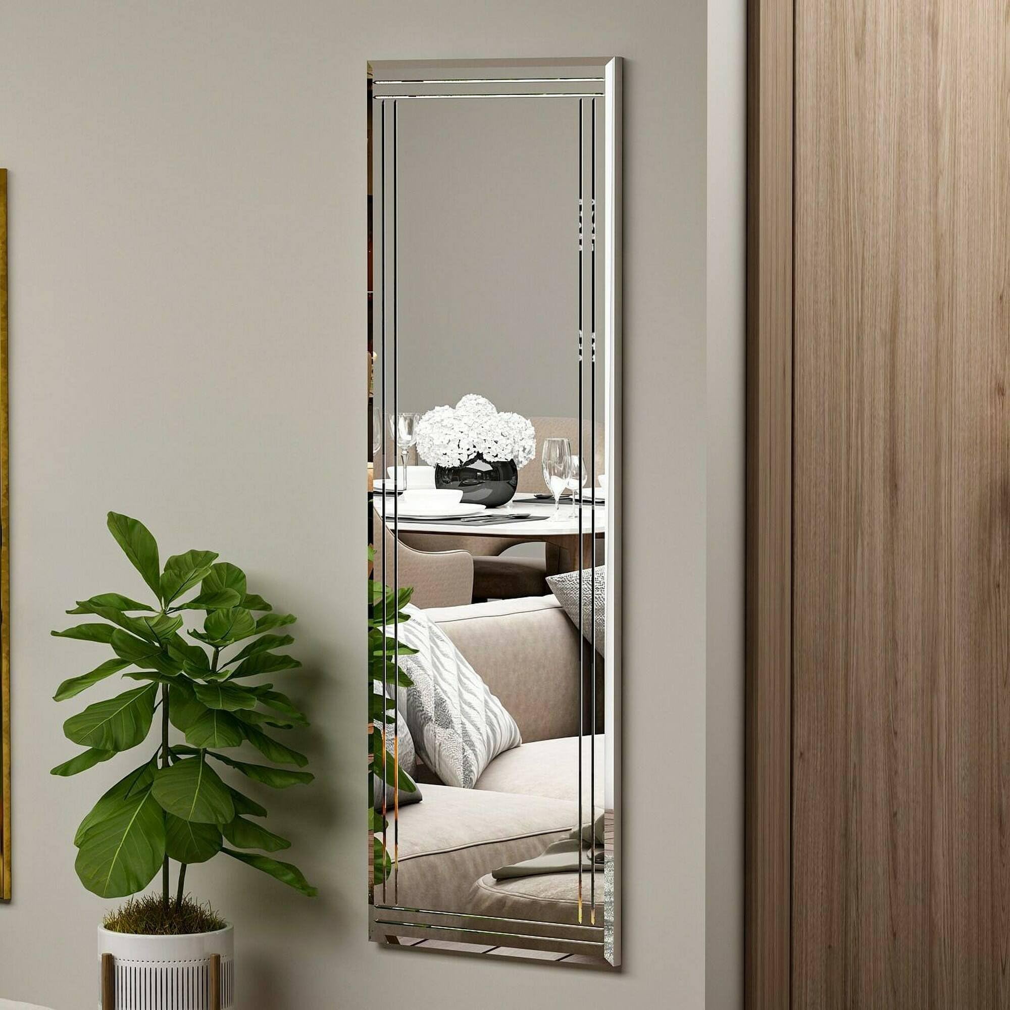 Dmora - Specchio Pleione, Specchiera, Articolo d'arredo a muro, Decorazione con specchio, 40x2h120 cm, Bianco