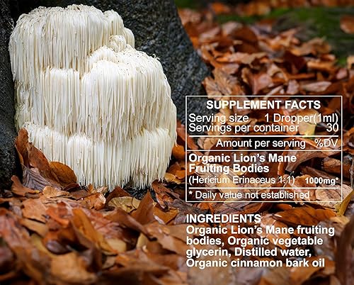 Miniatura 3 de Tintura corporal fructífera de hongo de melena de león orgánico triple extraído  Melena de león orgánica cultivada y certificada en Estados Unidos