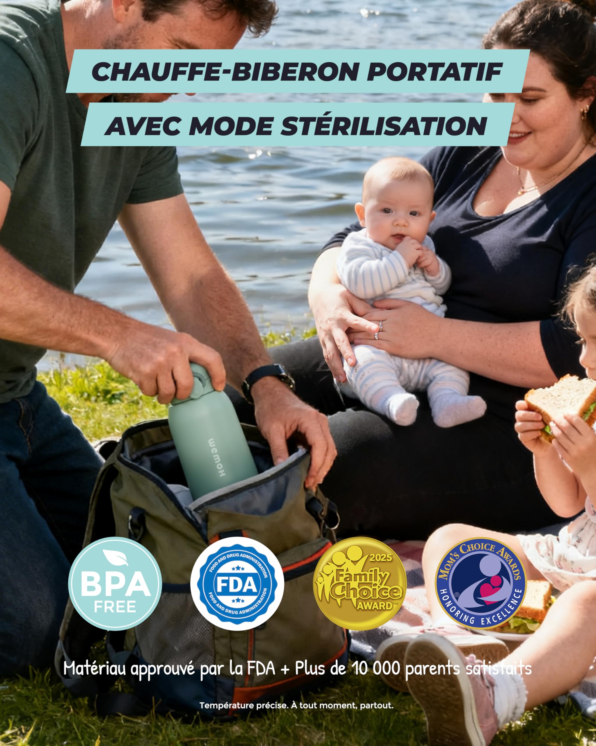 Chauffe-biberon portable Wemoh avec auto-nettoyage, contrôle de température précis, 8 chauffages par charge (450ml) Chauffage rapide 100W pour lait maternel, préparation et eau