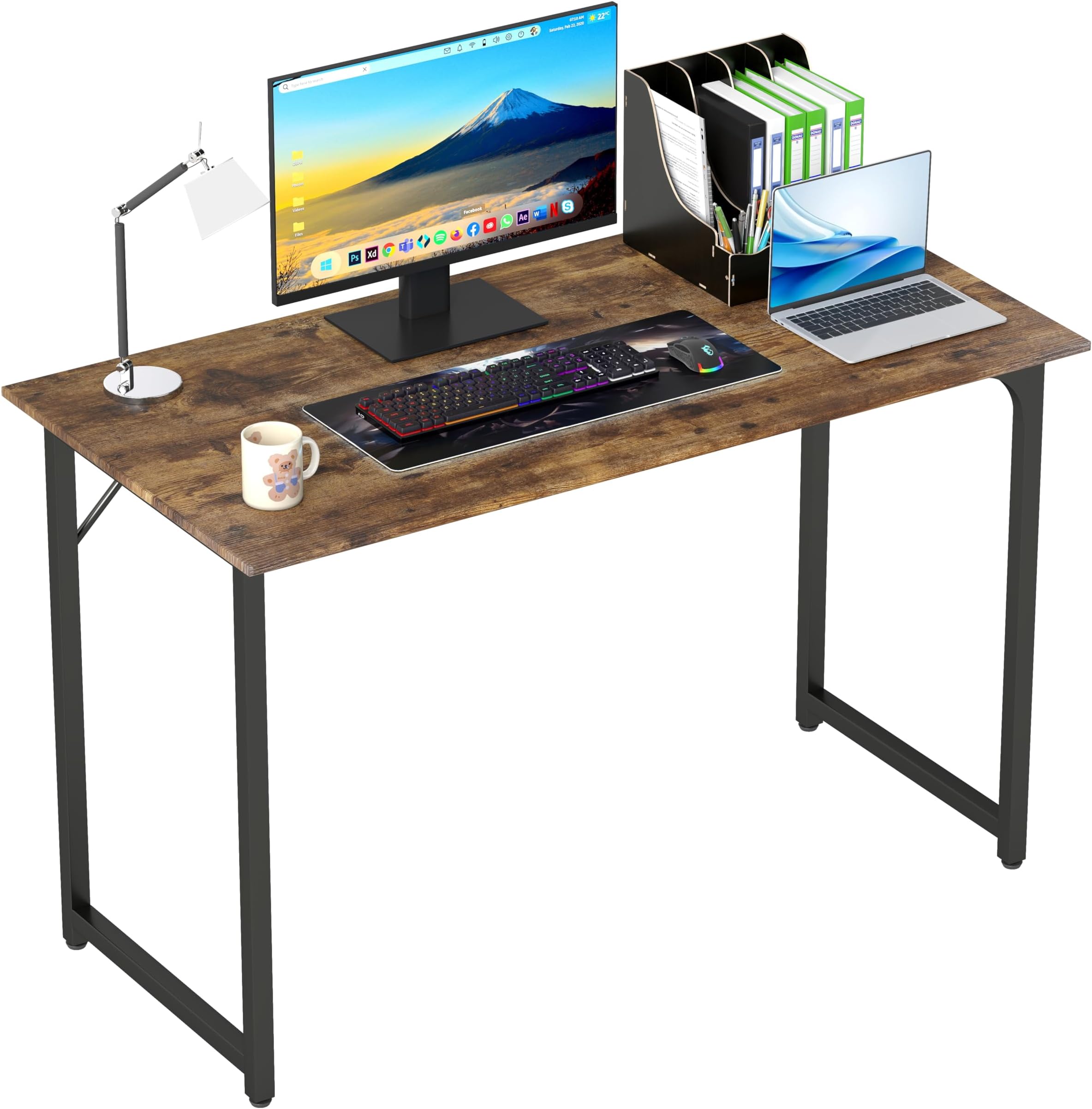 PayLessHere | 47 Inch Computer Desk | Brown | Office Desk with Metal Frame, Adjustable Feet | Water-Resistant, Scratchproof Surface | Sturdy Writing Table for Home Office or Study | Pack of 1
