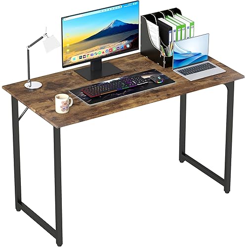 PayLessHere | 47 Inch Computer Desk | Brown | Office Desk with Metal Frame, Adjustable Feet | Water-Resistant, Scratchproof Surface | Sturdy Writing Table for Home Office or Study | Pack of 1