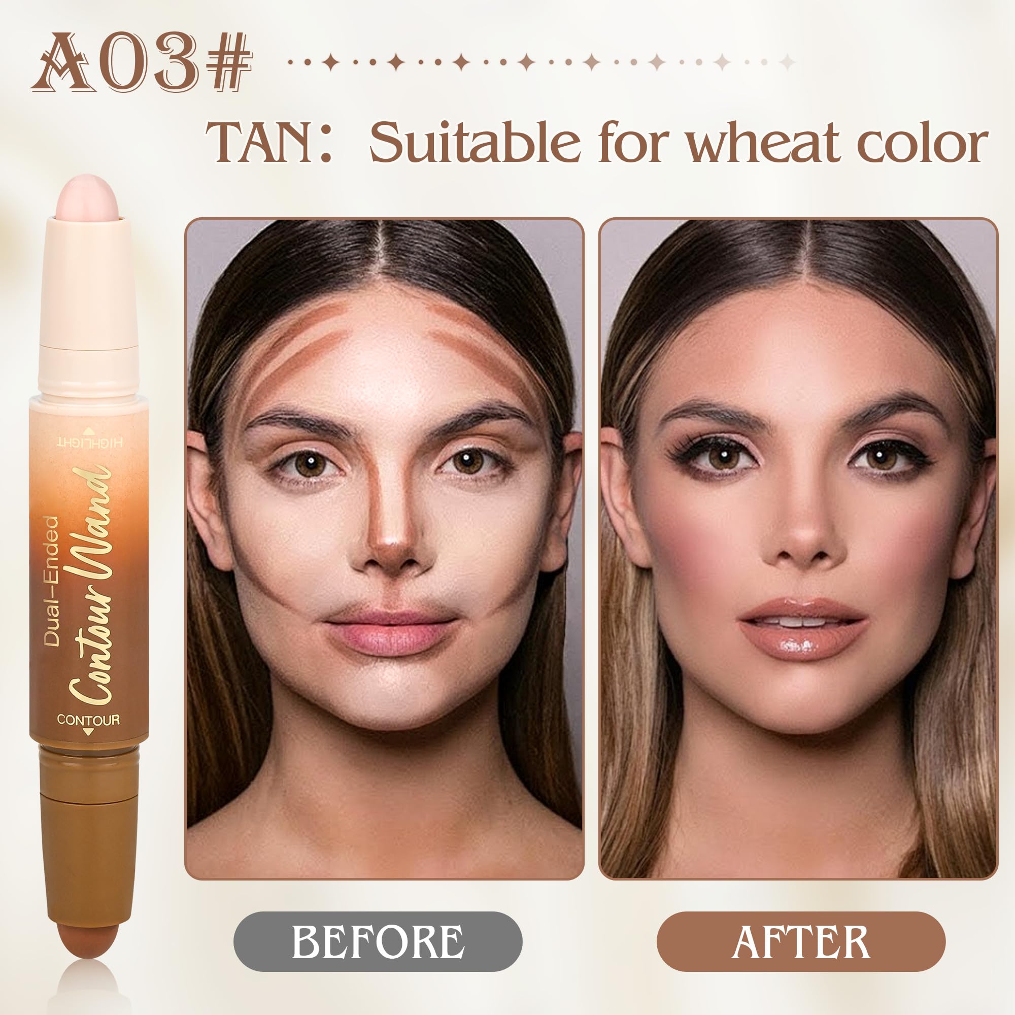 Contour Highlighter Stick, 2-in-1 Dual-Ended Cream Bronzer & Highlighter Sticks Pen for Face Body Contouring Makeup, Buildable,Waterproof, Easy to Apply Suitable for Beginners,03Darker Nude+Light Pink