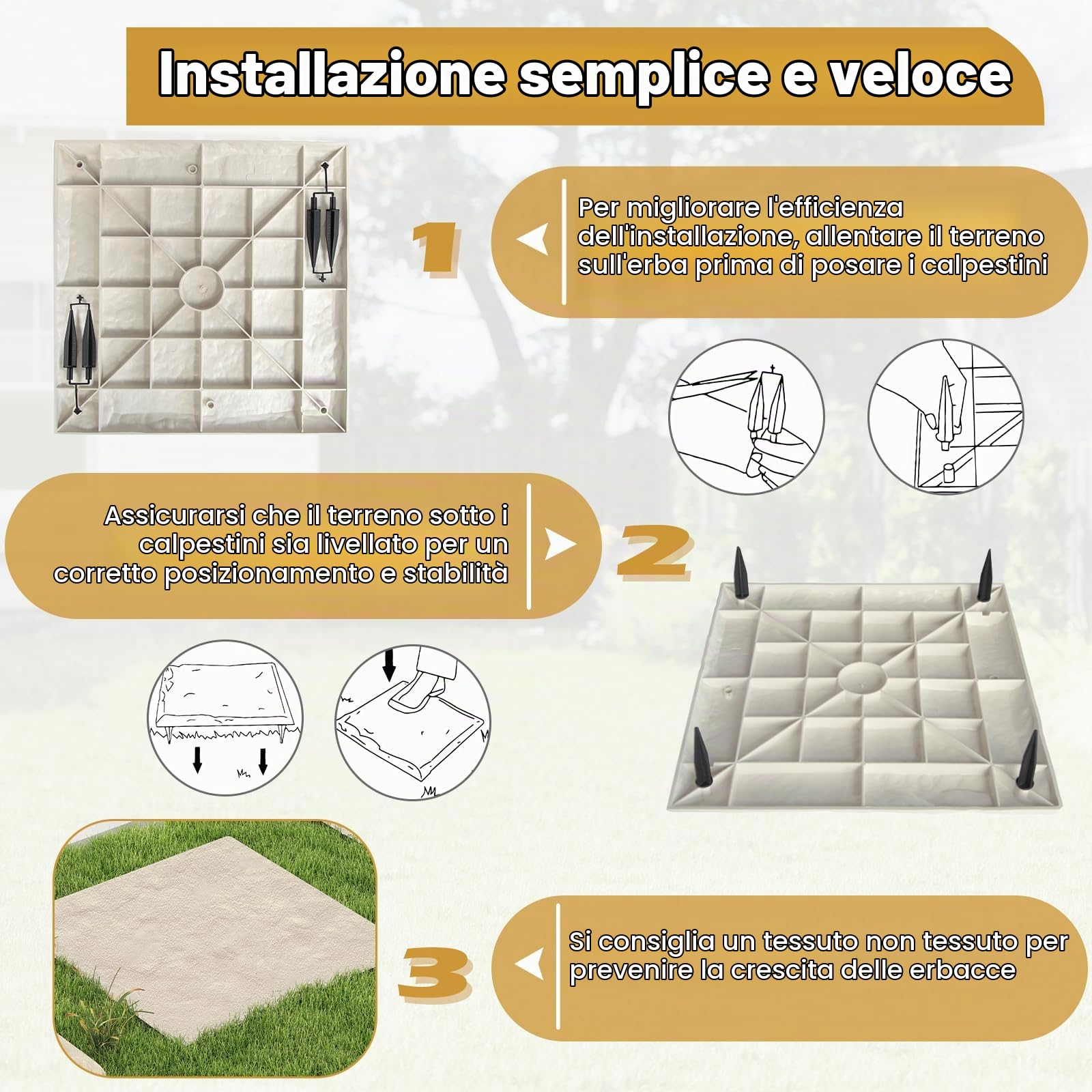 RELAX4LIFE 8 Pezzi di Pietre da Passo 39,5 x 39,5 cm, Tappeti Decorativi da Esterno con Picchetti, Blocchi di Paesaggio in PP per Giardino, Cortile, Sentiero, Passeggiata