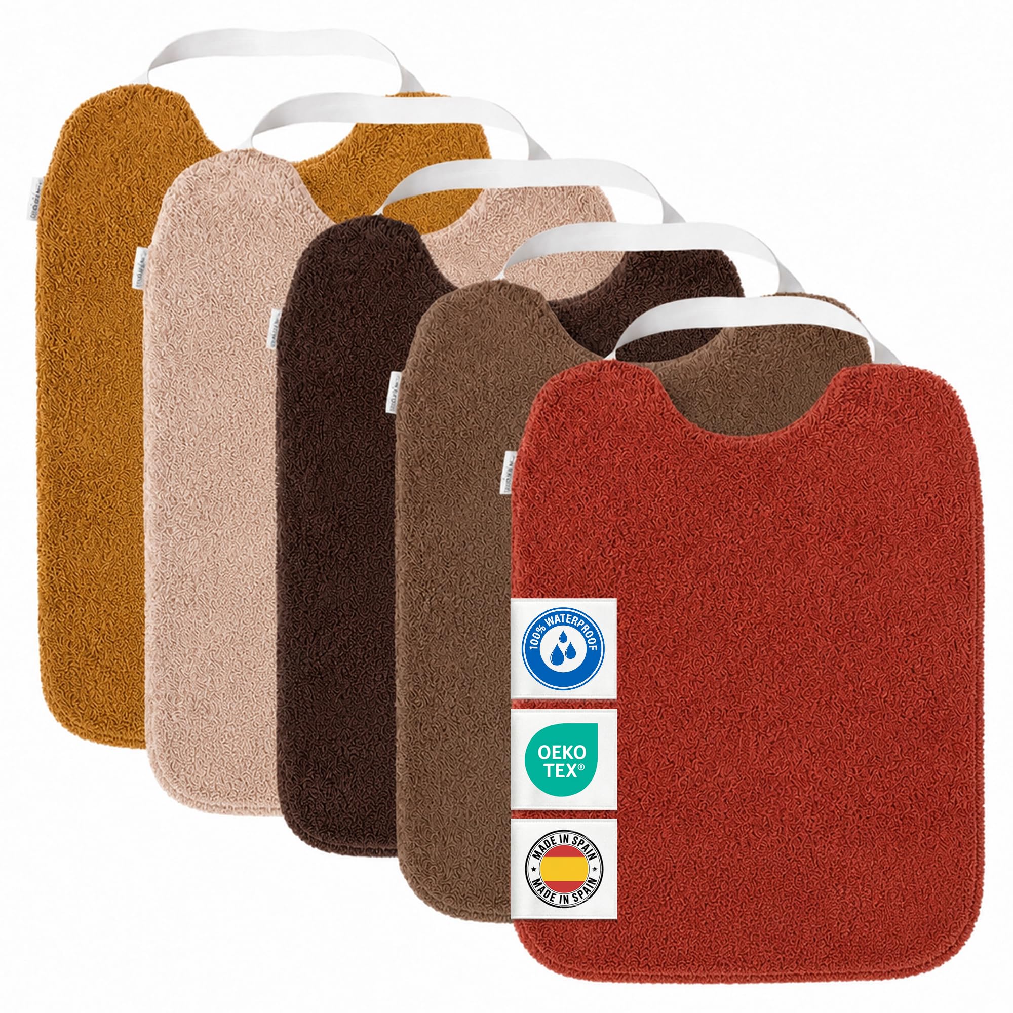 MIMUSELINA Set di 5 Bavaglini Neonato Impermeabili BLW in Spugna | Cotone Premium Oeko-Tex | Set Pappa Svezzamento Neonati | Grandi Bavaglini Asilo con Elastico al Collo | Realizzati a mano Spagna