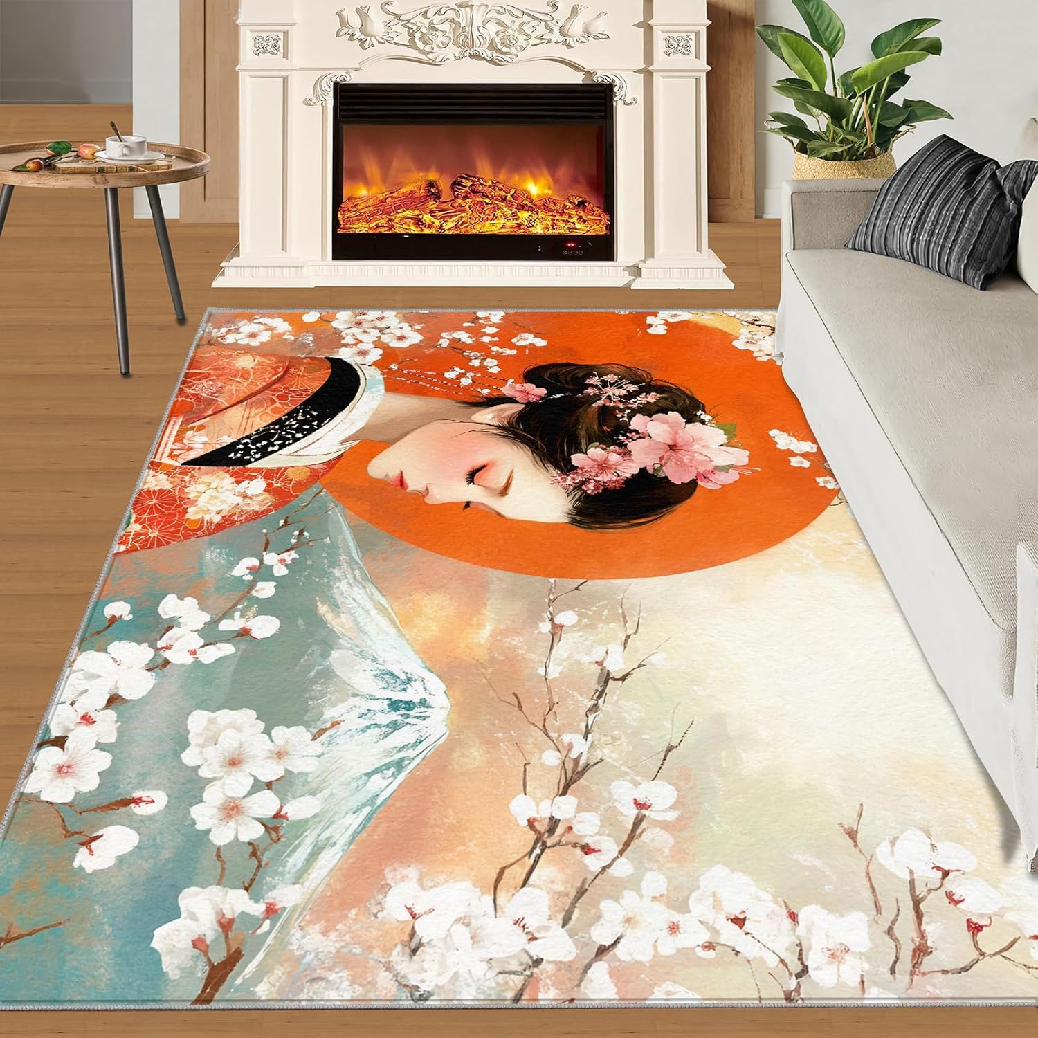 2x3 Ink Geisha Elegance Rug - Minimalist Japanese Doormat Outdoor Entrance, Japanese Woman Laundry Room Carpet Non Slip Accent Throw Rugs for Bathroom Kitchen Sink Front Door