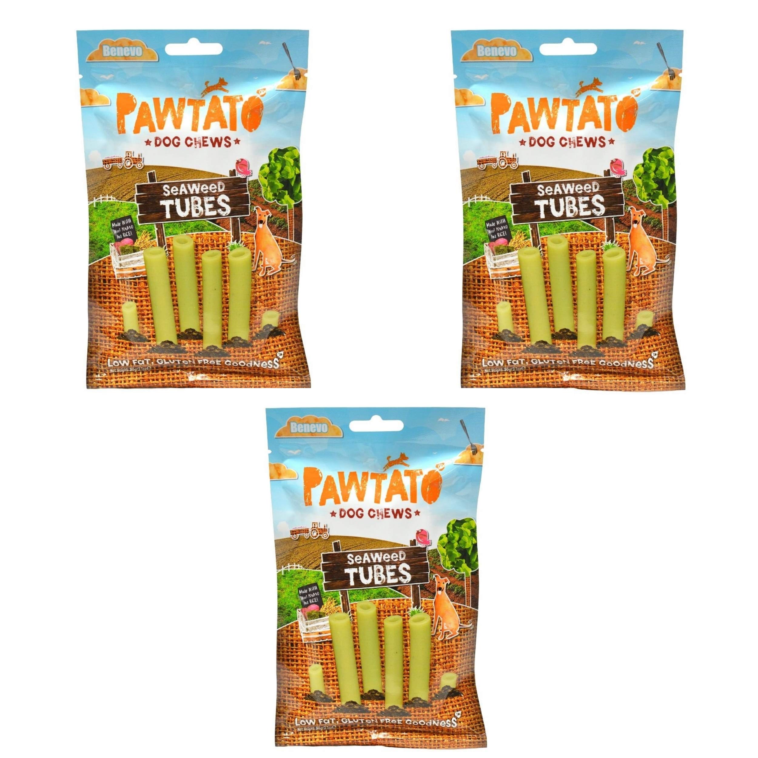 Benevo Pawtato Tubes Sea Weed Dog Chews, 90g - 3 Pack