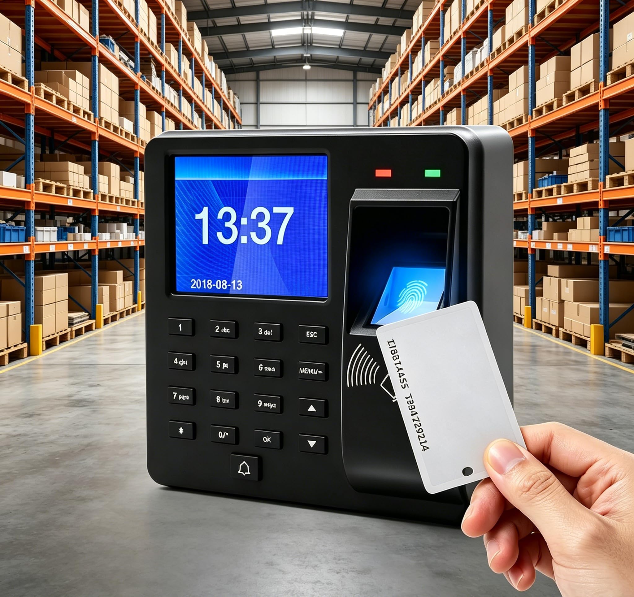 Rilevamento del tempo per piccole imprese, timbri con impronte digitali, password e ID (schede 15ID incluse), registrazione dell'orario di lavoro con esportazione USB, nessun costo mensile
