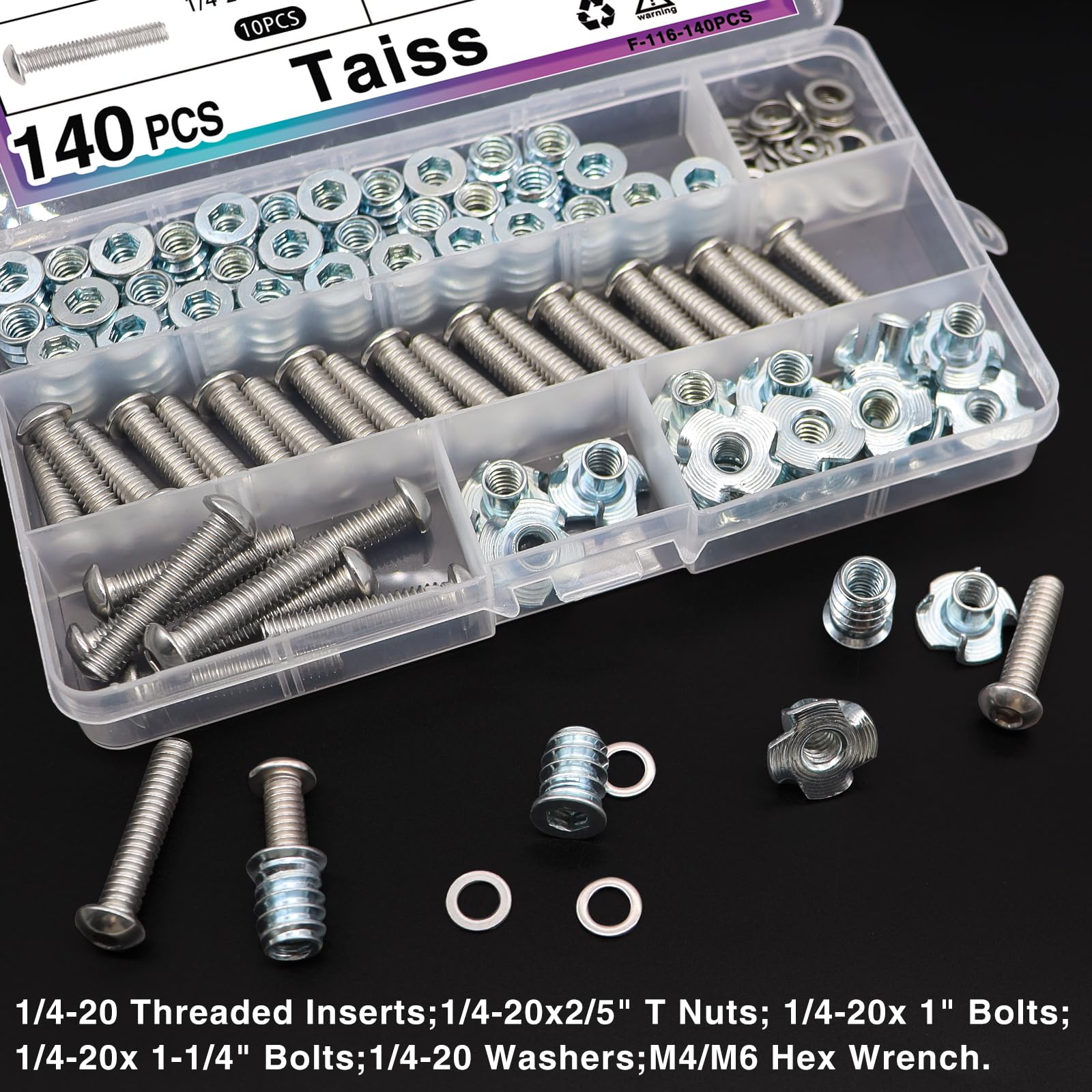 140PCS 1/4-20 Threaded Inserts - Wood & Hardware -5