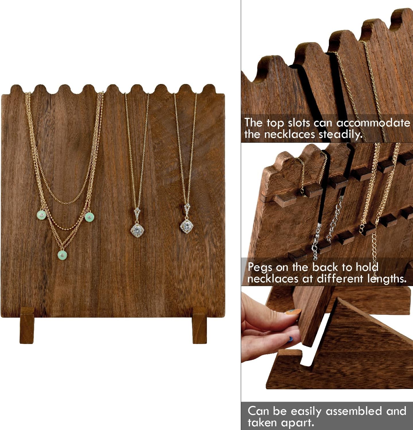 Ikee Design Set of 2 Wood Necklace Jewelry Display Stand for 8 Necklaces, Necklace Display Holder Organizer, Brown Color - Image 4