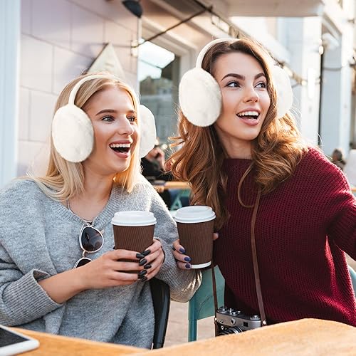 Miniatura 7 de SATINIOR 2 orejeras de invierno de piel sintética, bonitas, plegables para exteriores, calentadores de orejas de piel sintética para mujer
