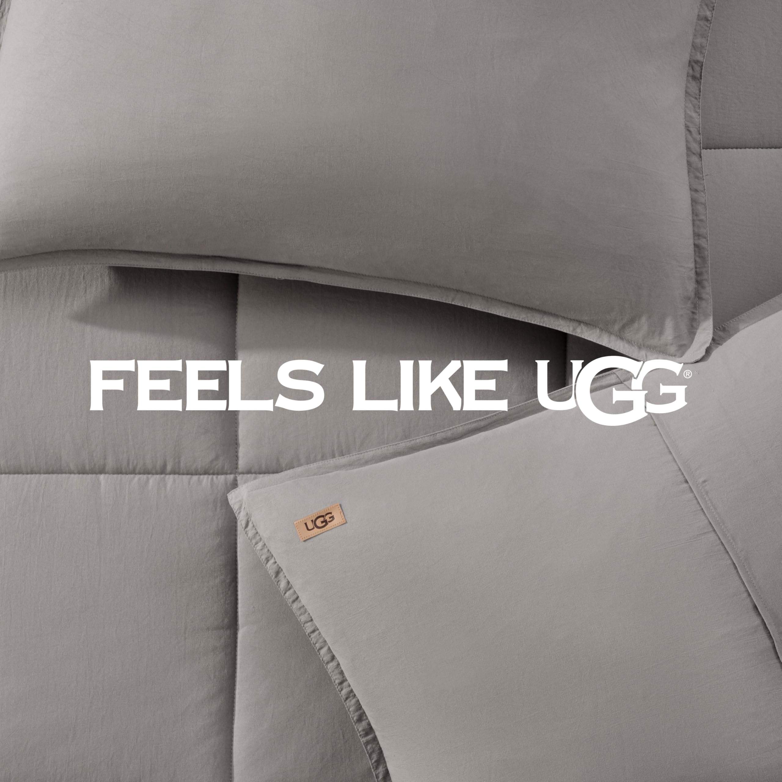 UGG Leonora - Juego de edredón con 2 fundas de almohada, manta ligera de plumón alternativo, reversible, acogedor, cálido, para todas las estaciones, lavable e hipoalergénico, tamaño matrimonial/Queen