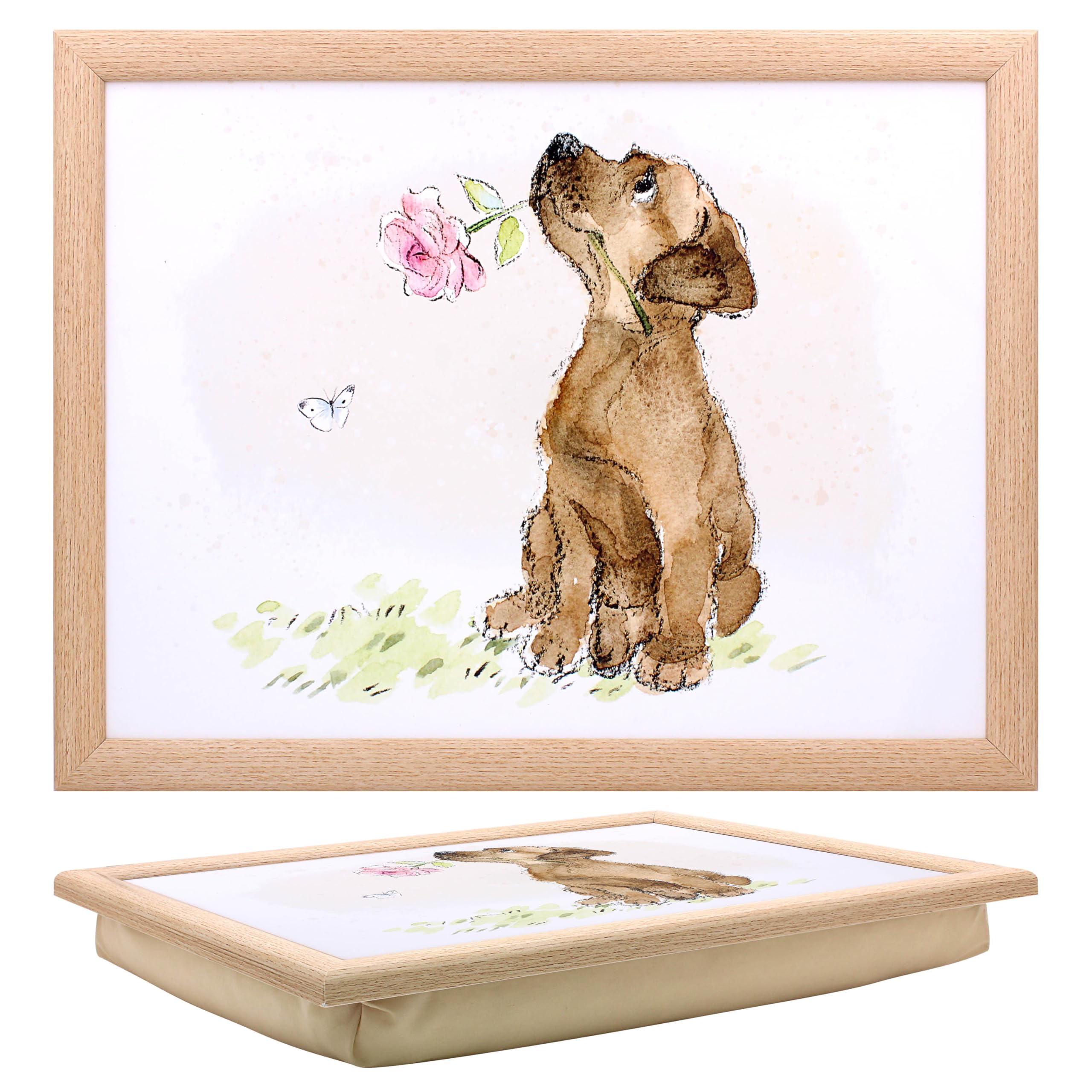 The Leonardo Collection Paper Shed Design Dog with Rose Laptray With Bean Bag for Serving Dishes | Lovely Lap Trays for Eating on Lap for Dinner or Breatfast | Newly Designed Food Trays for Lap