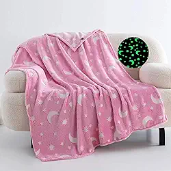 Manta Cobertor Infantil Mágico que Brilha no Escuro – Super Macia, Quentinha e Antialérgica Estampas Variadas Perfeito para Crianças Decoração do Quarto - Tamanho 180×150 cm (Estrelas Rosa)