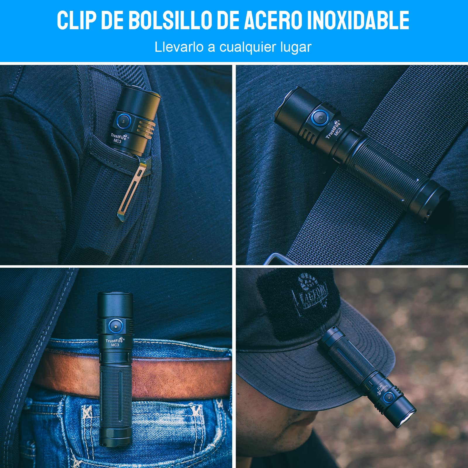 Linternas LED Alta Potencia 2500 lúmenes, TrustFire MC3 Linterna Táctica Militar Caza Profesional,LED XHP50, IP68 Impermeable, Linterna Imán Portátil Recargable para Emergencia Camping Senderismo