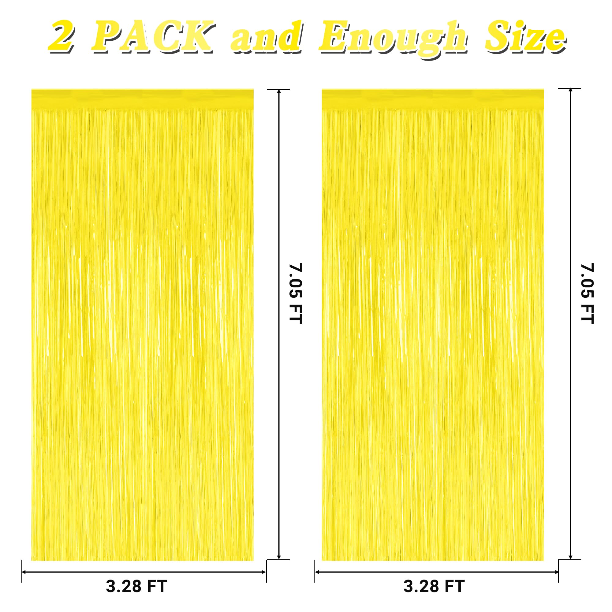 2 Pack Backdrop Curtains, 3.28 FT x 7.05 FT Yellow Color Tinsel Backdrop, Metallic Foil Backdrop Fringe Curtains Party Streamer, Party Decorations Photo Backdrop for Birthday