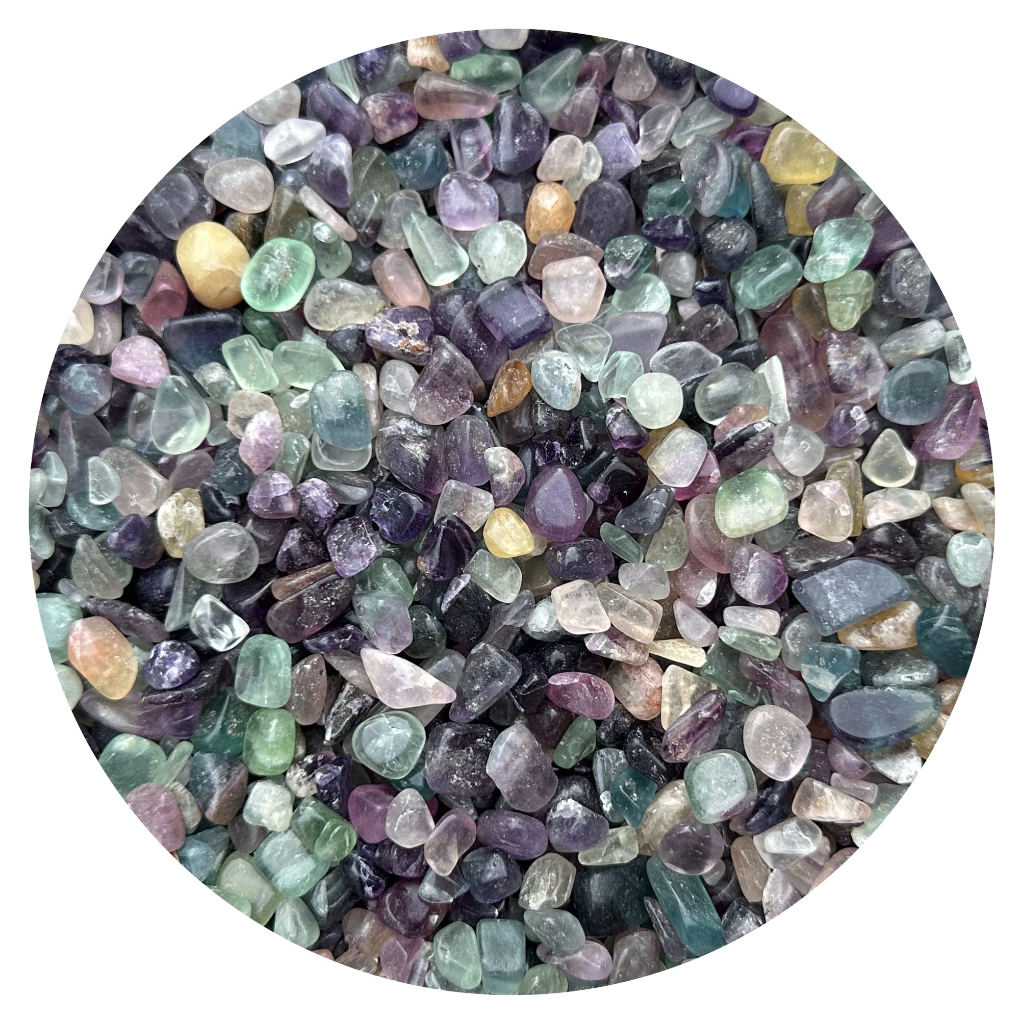 GAF TREASURES 2 oz Lot Natural Semi Tumbled Rainbow Fluorite Gemstone Chips, Crushed Mini Crystals, Undrilled
