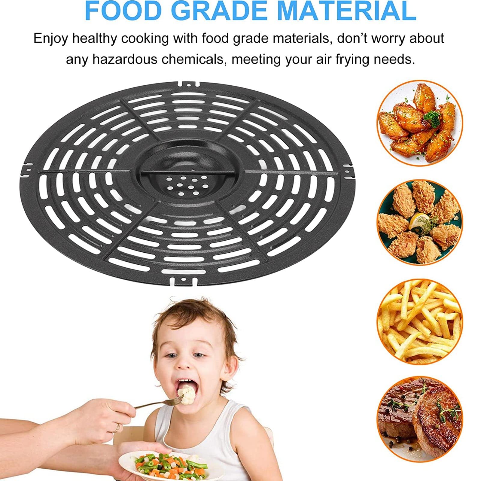 Air Fryer Grill Plate, Fryer Replacement Tray with Silicone Brush Silicone Sleeve, Round Nonstick Fryer Replacement Basket for Kitchen Restaurant(22cm / 8.7in)