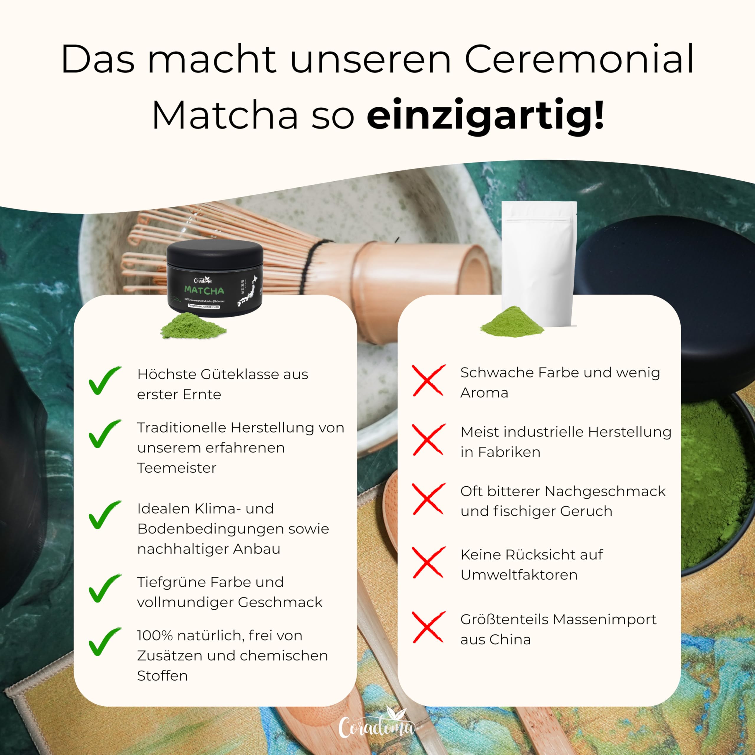Ceremonial Grade Matcha – Reines handgemahlenes Matcha Pulver aus Japan – Original Japanischer Grüntee aus Erster Ernte – 100g Beutel – Höchste Qualität, Traditionell und 100% Natürlich