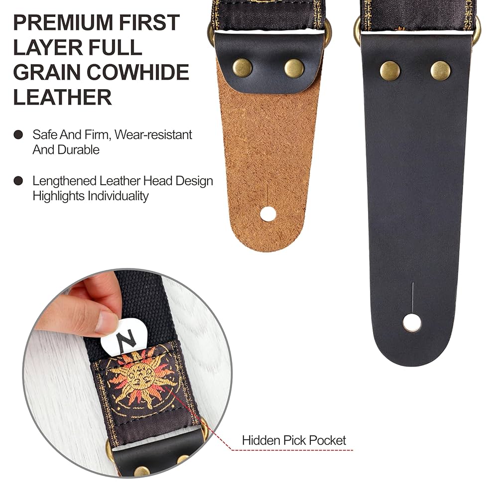 Amazon.com: Nefelibata Guitar Strap, Sun & Moon Embroidery