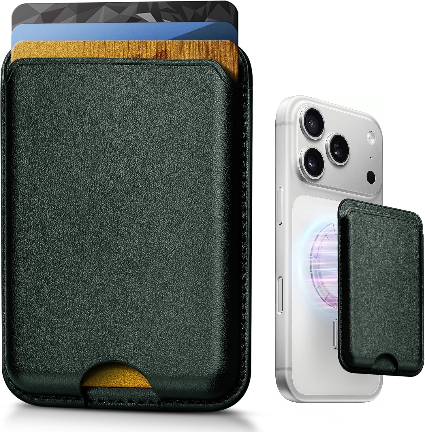 Stronger Magnetic Wallet for iPhone 17/16/15/14/13/12 Series & for MagSafe-compatible Cases, Slim Leather Magnetic Card Holder with RFID Blocking, N52 Magnet Phone Wallet, Fit 3 Cards, Black