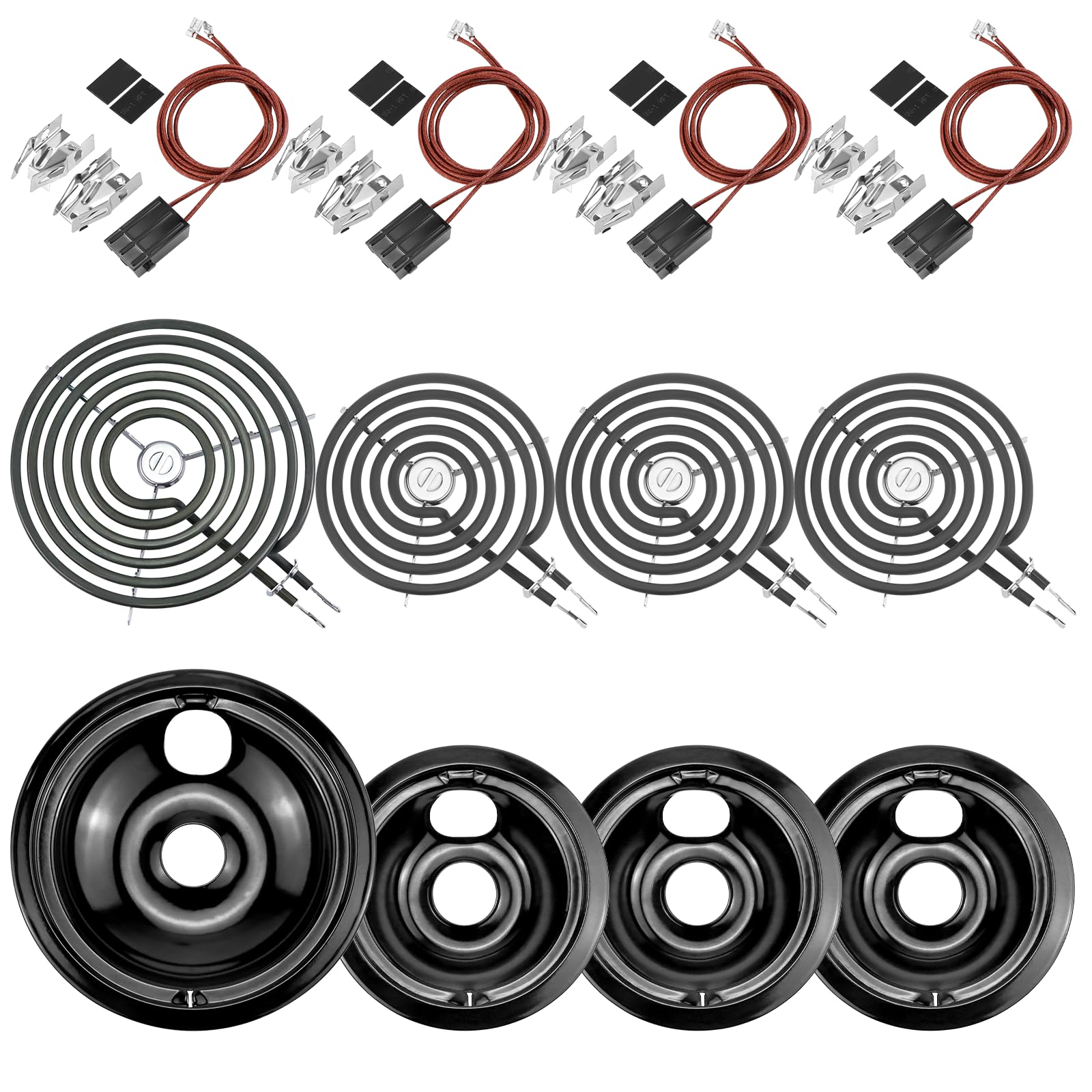 Black Burner - Sartenes de goteo WB31M19 (8 pulgadas) WB31M20 (6 pulgadas) de repuesto para quemador eléctrico WB30M1 (6 pulgadas) WB30M2 (8 pulgadas) y WB17T10006 bloque de terminales compatible con