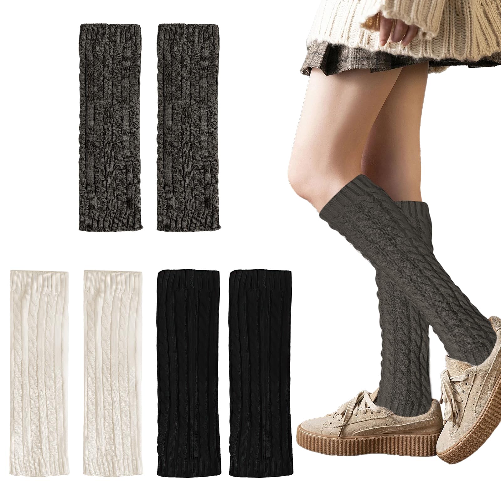 Scaldamuscoli Per Donne - 3 Paia In Maglia Di Lana Per Gambe E Caviglie, Ideali Per Danza E Inverno - Foto 7