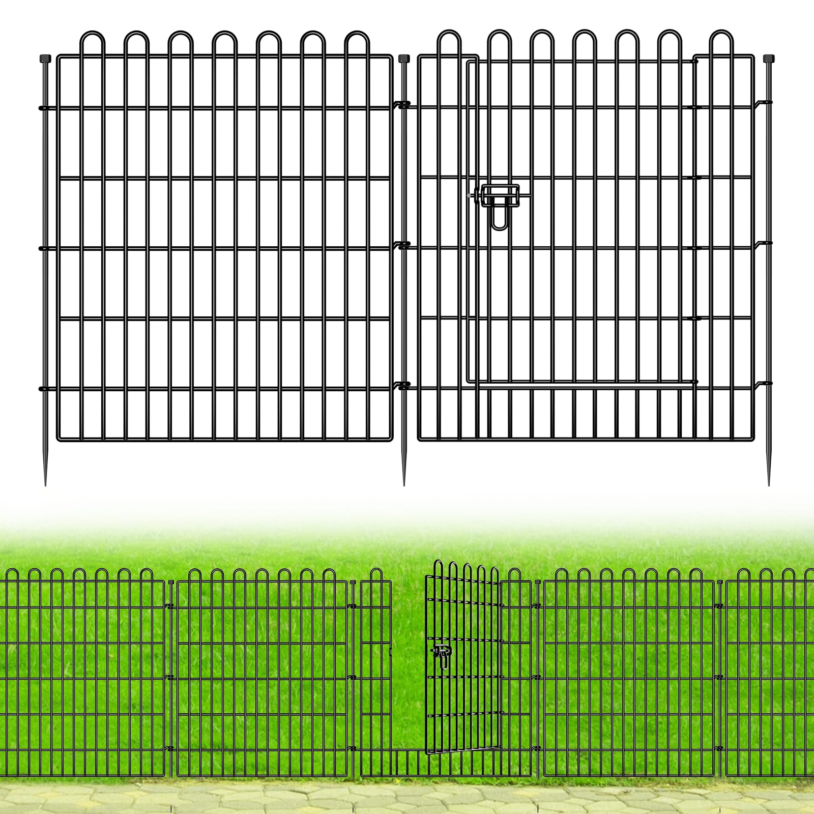 CLEASO 32in 10-Panel Garden Fence with Gate