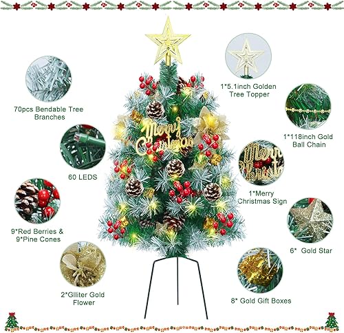 Miniatura 4 de Juego de 2 árboles de Navidad preiluminados para exteriores, decoración de porche de Navidad de 2.7 pies, árbol artificial, relleno de urnas,